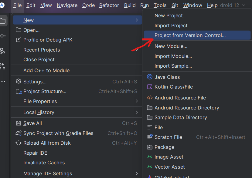 Launch Android Studio. From the Welcome Screen or from the top menu bar