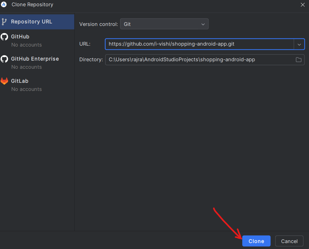 Paste GitHub URL and Select Directory