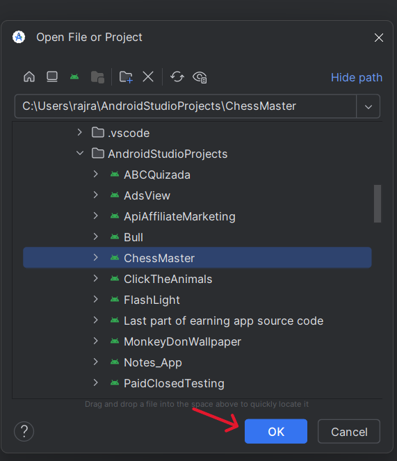 Locate the Project Folder